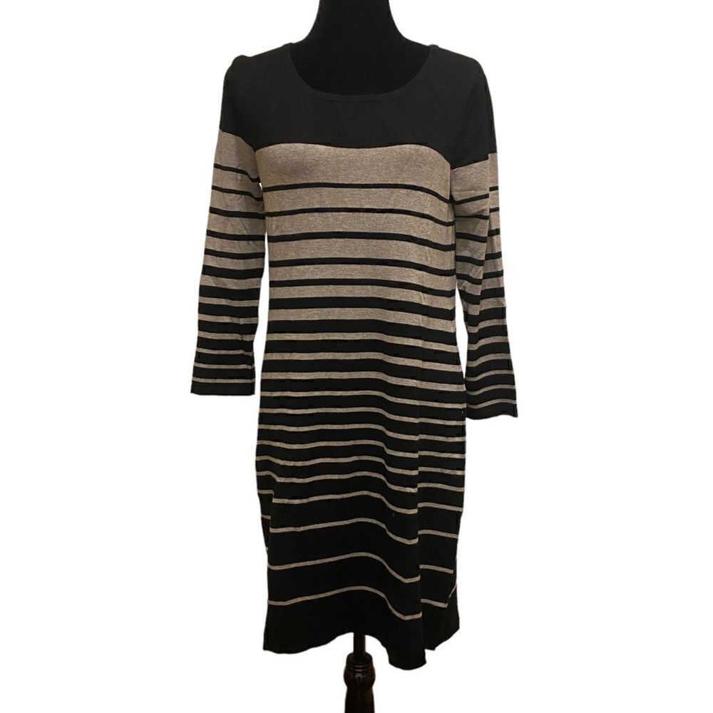 Spense Black and Gray Striped Dress Long Sleeve Dress Size‎ Medium